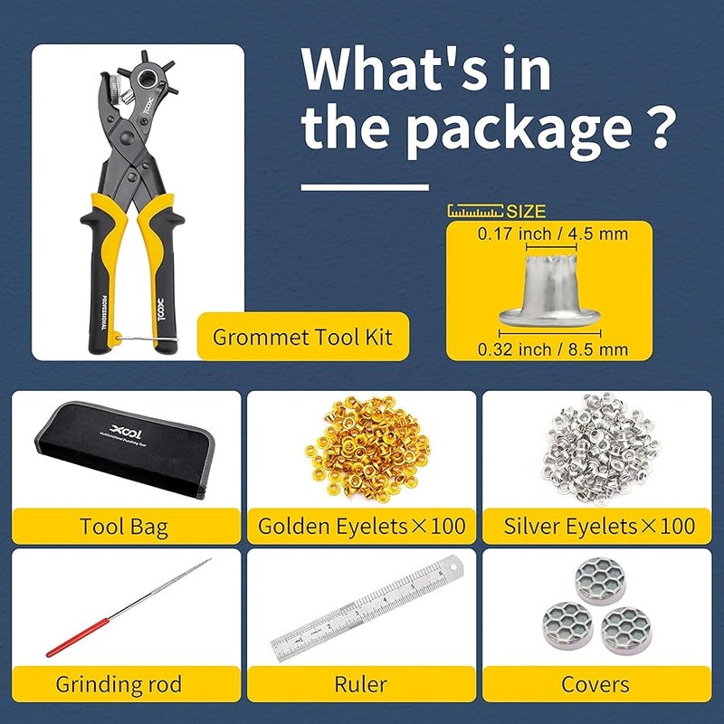 XOOL 2 in 1 Leather Hole Punch Eyelet Tool Kit, 3/16 4.5mm Metal Eyelets for Fabric, Leather, Clothes, Shoes, Belts - Image 5