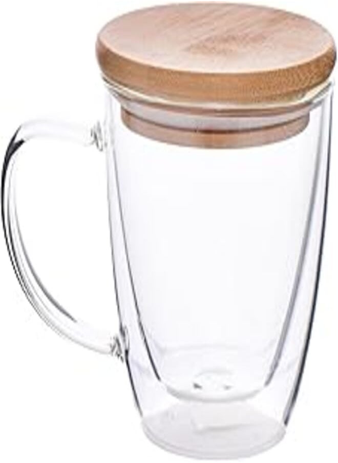 Oxford Oxford SSG057 Double Glass Mug with Wooden Lid, 250 ml Capacity 