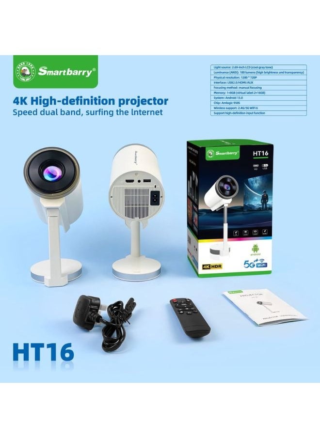 Android 11.0 Smart Mini Projector, Upgraded Version 1080P 4K Full HD Portable Projector with WiFi 6 & BT5.2, 90° Retractable Stand, Auto Keystone for Phone/TV Perfect for Home Theaters, Classrooms, Offices, or Backyard Movie Nights