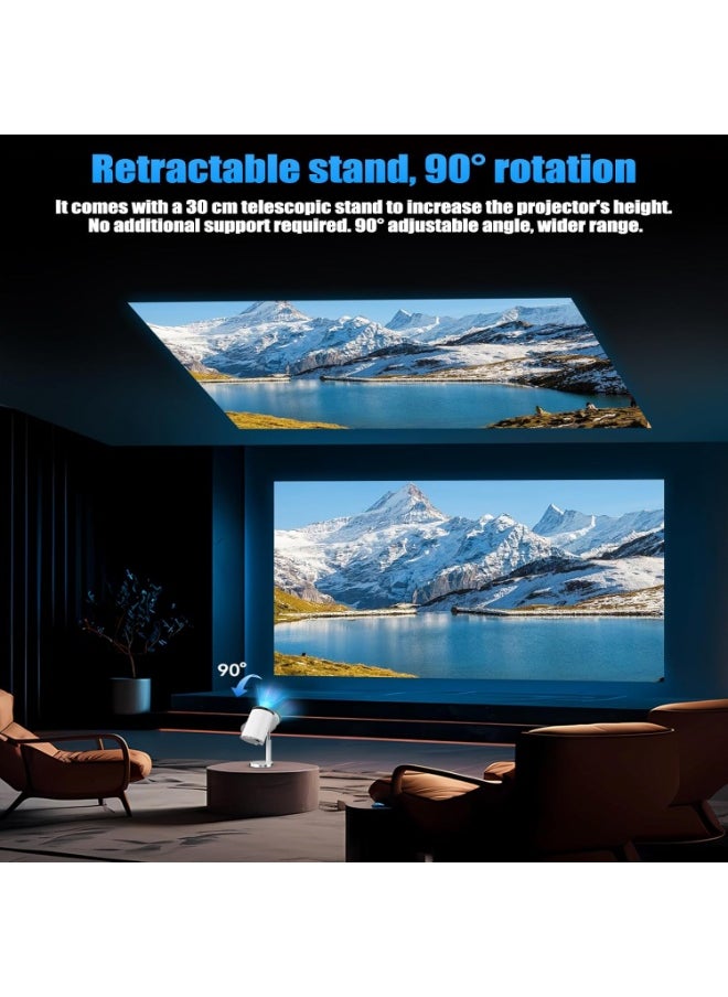 Android 11.0 Smart Mini Projector, Upgraded Version 1080P 4K Full HD Portable Projector with WiFi 6 & BT5.2, 90° Retractable Stand, Auto Keystone for Phone/TV Perfect for Home Theaters, Classrooms, Offices, or Backyard Movie Nights