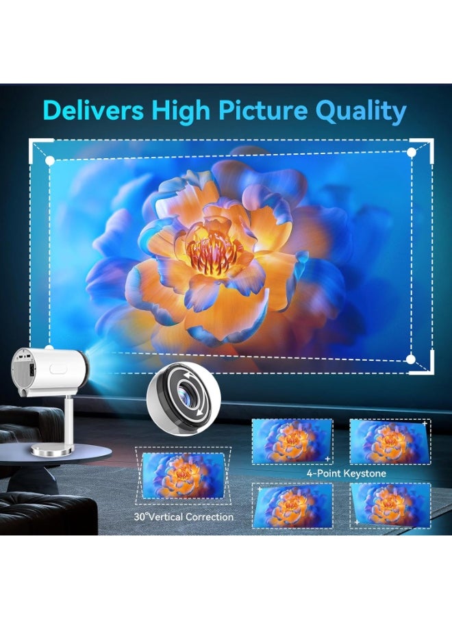 Android 11.0 Smart Mini Projector, Upgraded Version 1080P 4K Full HD Portable Projector with WiFi 6 & BT5.2, 90° Retractable Stand, Auto Keystone for Phone/TV Perfect for Home Theaters, Classrooms, Offices, or Backyard Movie Nights