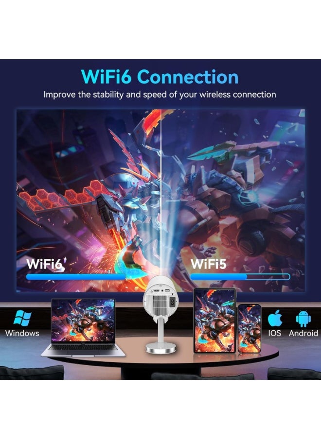 Android 11.0 Smart Mini Projector, Upgraded Version 1080P 4K Full HD Portable Projector with WiFi 6 & BT5.2, 90° Retractable Stand, Auto Keystone for Phone/TV Perfect for Home Theaters, Classrooms, Offices, or Backyard Movie Nights