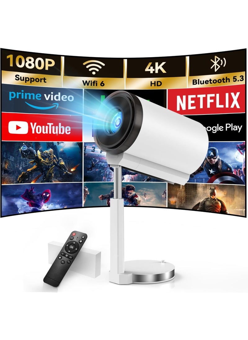 Android 11.0 Smart Mini Projector, Upgraded Version 1080P 4K Full HD Portable Projector with WiFi 6 & BT5.2, 90° Retractable Stand, Auto Keystone for Phone/TV Perfect for Home Theaters, Classrooms, Offices, or Backyard Movie Nights