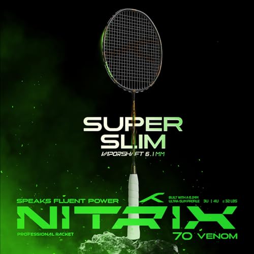 Hundred Nitrix 70 Venom Badminton Racket with Full Cover| 4U | ≤32 lbs | Head-Heavy Power | M46X Carbon | 6.1 mm Slim Shaft | Explosive Smashes & Control (Black/Green) - Image 2