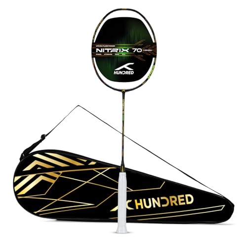 Hundred Nitrix 70 Venom Badminton Racket with Full Cover| 4U | ≤32 lbs | Head-Heavy Power | M46X Carbon | 6.1 mm Slim Shaft | Explosive Smashes & Control (Black/Green) - Image 1