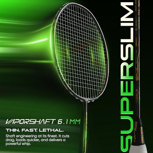 Hundred Nitrix 70 Venom Badminton Racket with Full Cover| 4U | ≤32 lbs | Head-Heavy Power | M46X Carbon | 6.1 mm Slim Shaft | Explosive Smashes & Control (Black/Green) - Image 5