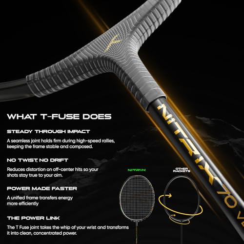 Hundred Nitrix 70 Venom Badminton Racket with Full Cover| 4U | ≤32 lbs | Head-Heavy Power | M46X Carbon | 6.1 mm Slim Shaft | Explosive Smashes & Control (Black/Green) - Image 3