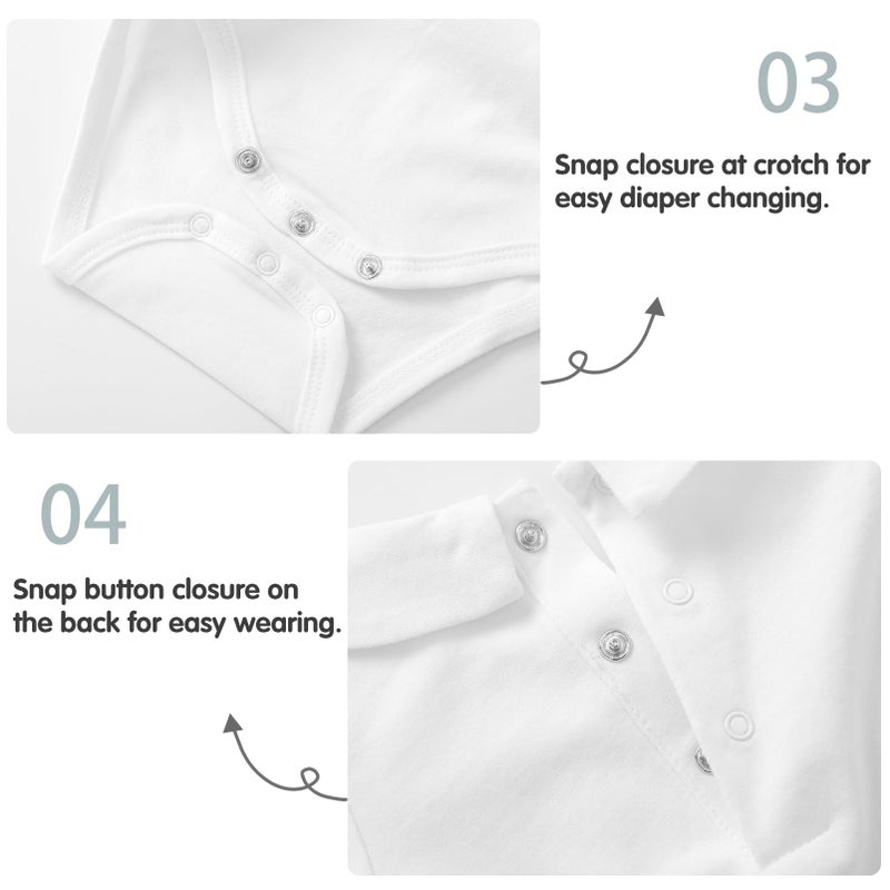 pureborn Baby Boys Girls Bodysuits Unisex Short Sleeve Peter Pan Collar Summer Cotton Romper White 3-6 Months - Image 5
