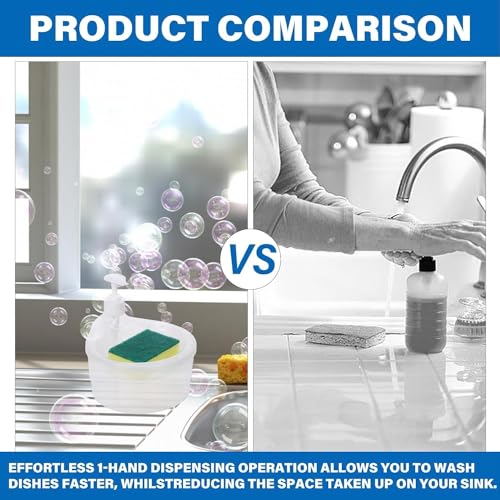 HoMedics Double Layer Soap Dispenser for Bathroom Accessories Dishwasher Liquid Holder Liquid Dispenser Pump with Sponge Holder Kitchen Sink Accessories Items (Round) - Image 3