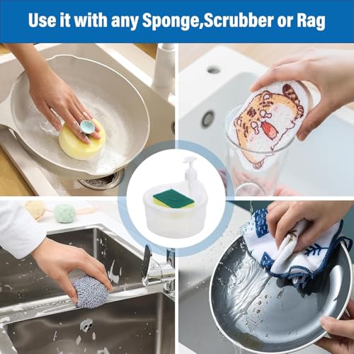 HoMedics Double Layer Soap Dispenser for Bathroom Accessories Dishwasher Liquid Holder Liquid Dispenser Pump with Sponge Holder Kitchen Sink Accessories Items (Round) - Image 4