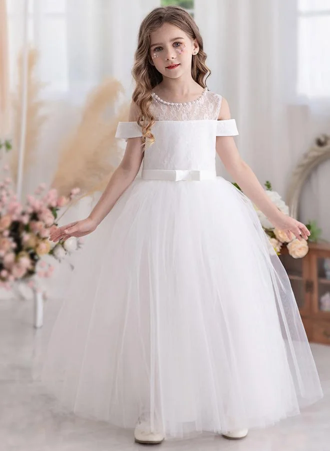 Take Two Bow Detail Cold Shoulder Lace Insert Dress