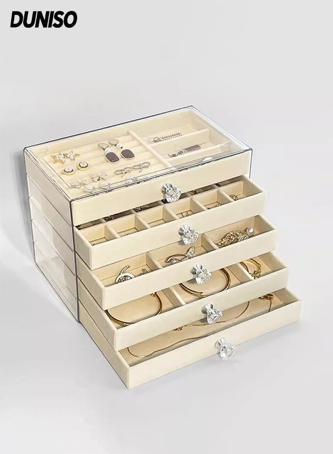 DUNISO 5 Layers Jewelry Box,Jewelry Holder Organizer with Drawer,Portable Jewelry Display Rack,Jewelry Tray Storage Case with Compartments,Durable and Sturdy, Dustproof,Detachable,for Necklaces, Rings, Earrings, Bracelets - Image 1