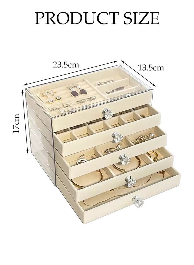 DUNISO 5 Layers Jewelry Box,Jewelry Holder Organizer with Drawer,Portable Jewelry Display Rack,Jewelry Tray Storage Case with Compartments,Durable and Sturdy, Dustproof,Detachable,for Necklaces, Rings, Earrings, Bracelets - Image 2