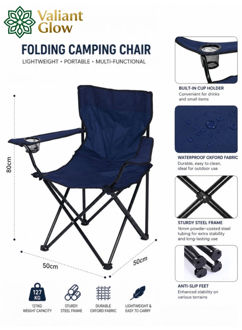Valiant Glow Portable Folding Camping Chair — 127kg Weight Capacity, Sturdy Steel Frame & Oxford Fabric, Multi-functional Outdoor Chair for Beach, Fishing, & More; Lightweight & Easy to Carry, Includes Storage Bag. - Image 1