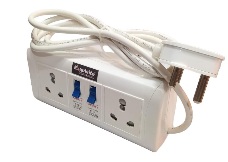 EEI - 16 Amp Indian Durable Extension Board/Box Powered by 2 Mcb + 2 Child Safety Shutter Socket 2500W & 1.5mm 3 Core ISI Copper Wire Heavy Duty 6A/5A/15A/20A with eBOOK (5 Metre)