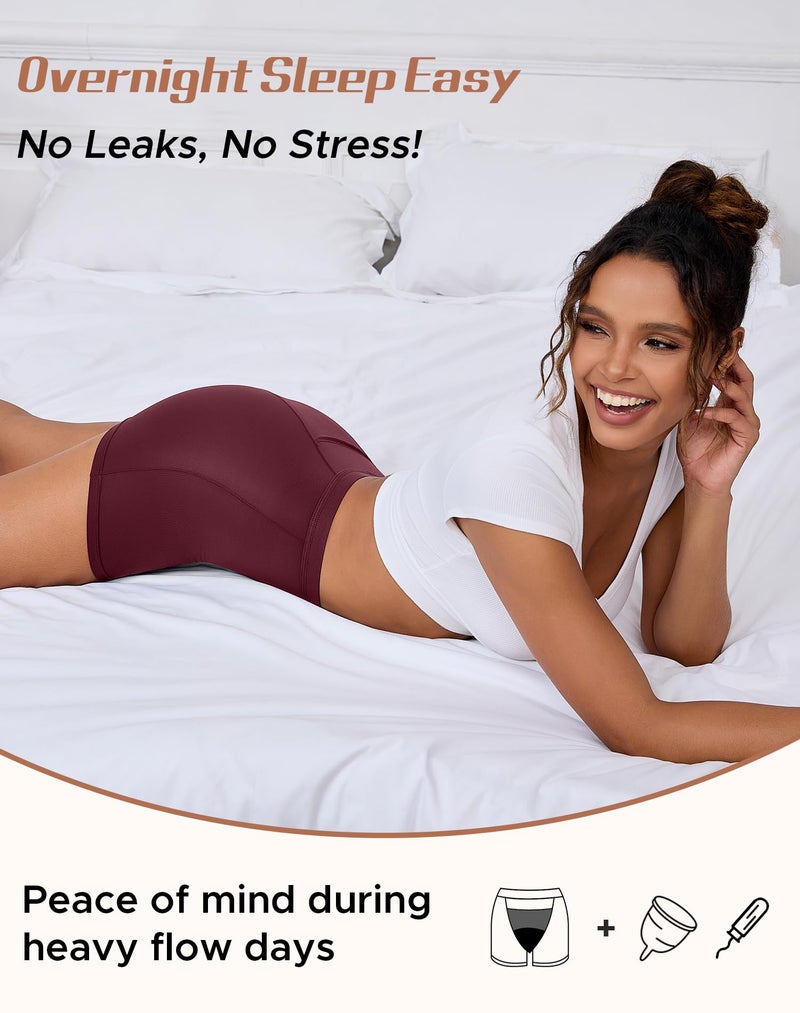 INNERSY Period Boxer for Women High Waisted Leak Proof Postpartm Menstrual Mesh BoyShorts Panties Underwear 3-Pack (Dark Vintage, XX-Large) - Image 5