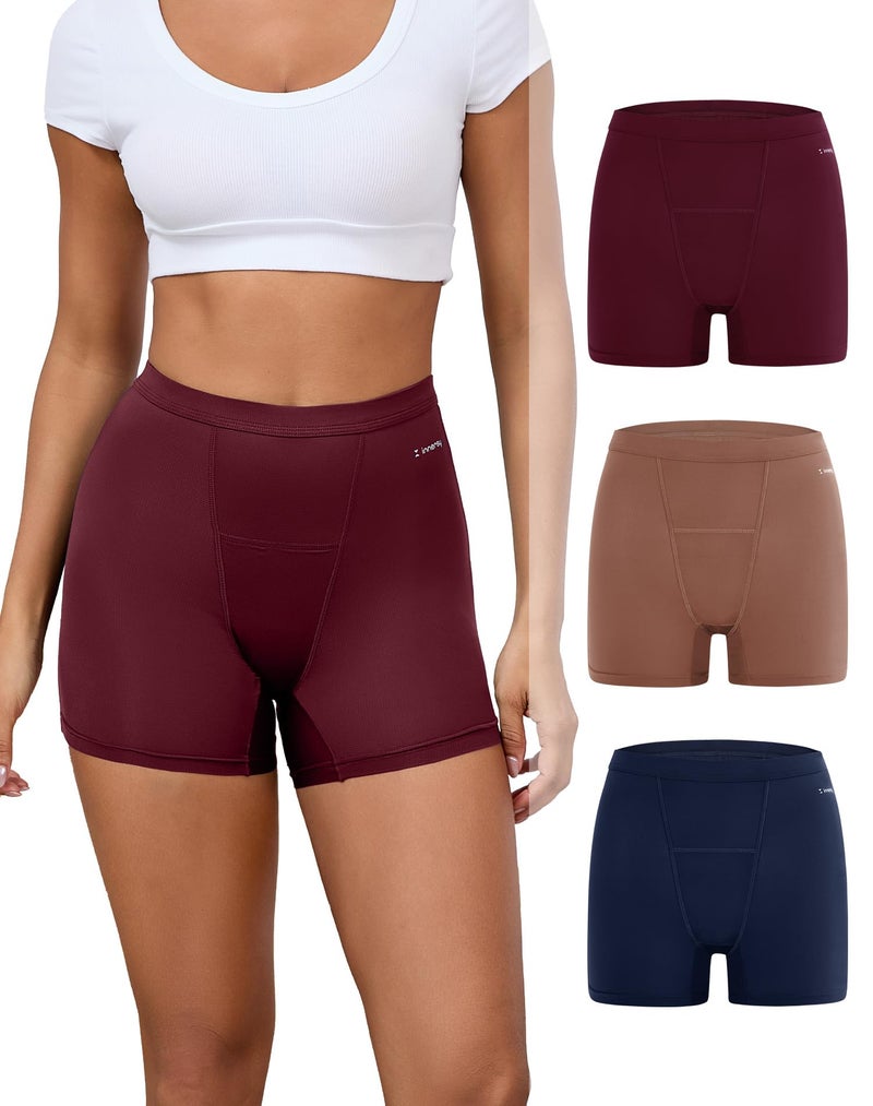 INNERSY Period Boxer for Women High Waisted Leak Proof Postpartm Menstrual Mesh BoyShorts Panties Underwear 3-Pack (Dark Vintage, XX-Large) - Image 1