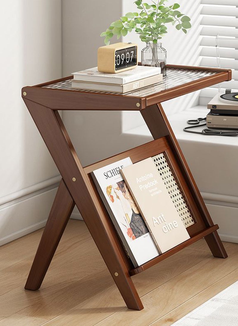Sharpdo SHARPDO Rattan Side Table, Mid Century Nightstand, Bamboo Accent Bedside Tables, Glass Coffee Tables, Boho Wooden End Table with Storage for Small Space, Living Room and Bedroom 45*37*56CM  - Image 3