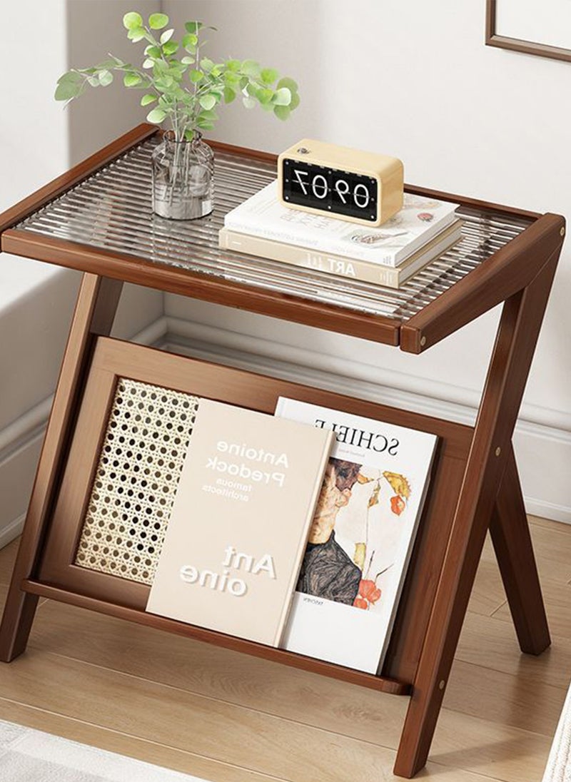 Sharpdo SHARPDO Rattan Side Table, Mid Century Nightstand, Bamboo Accent Bedside Tables, Glass Coffee Tables, Boho Wooden End Table with Storage for Small Space, Living Room and Bedroom 45*37*56CM  - Image 2