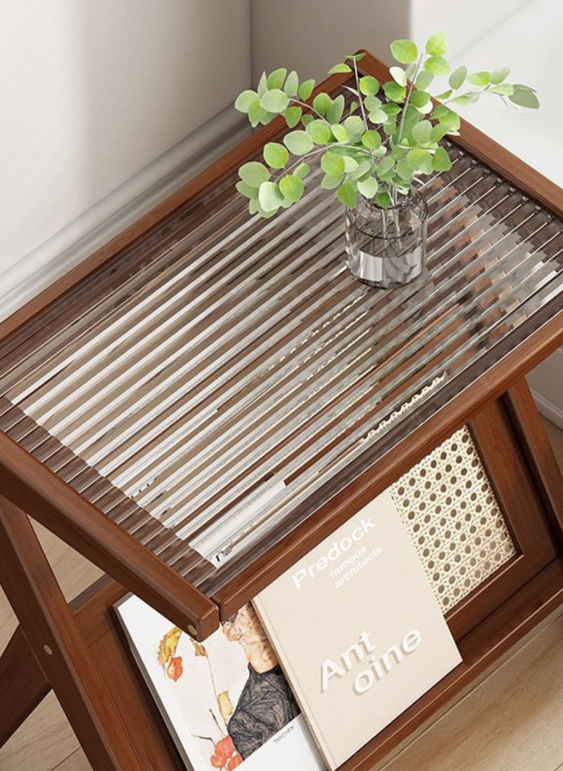 Sharpdo SHARPDO Rattan Side Table, Mid Century Nightstand, Bamboo Accent Bedside Tables, Glass Coffee Tables, Boho Wooden End Table with Storage for Small Space, Living Room and Bedroom 45*37*56CM  - Image 4