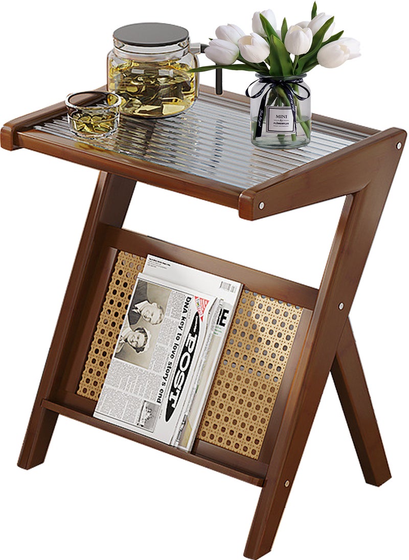 Sharpdo SHARPDO Rattan Side Table, Mid Century Nightstand, Bamboo Accent Bedside Tables, Glass Coffee Tables, Boho Wooden End Table with Storage for Small Space, Living Room and Bedroom 45*37*56CM  - Image 1