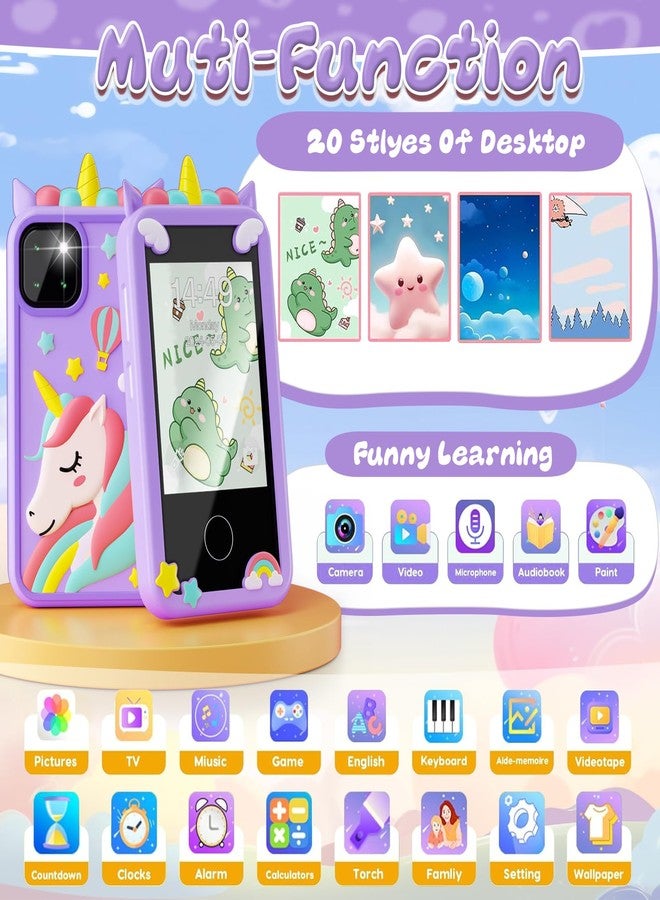 WINWEND Smart Phone for Kids - Touchscreen HD Dual Camera, Travel Toy, Preschool Learning Toy, Christmas & Birthday Gift for Girls & Boys (3-14), Purple - Image 2