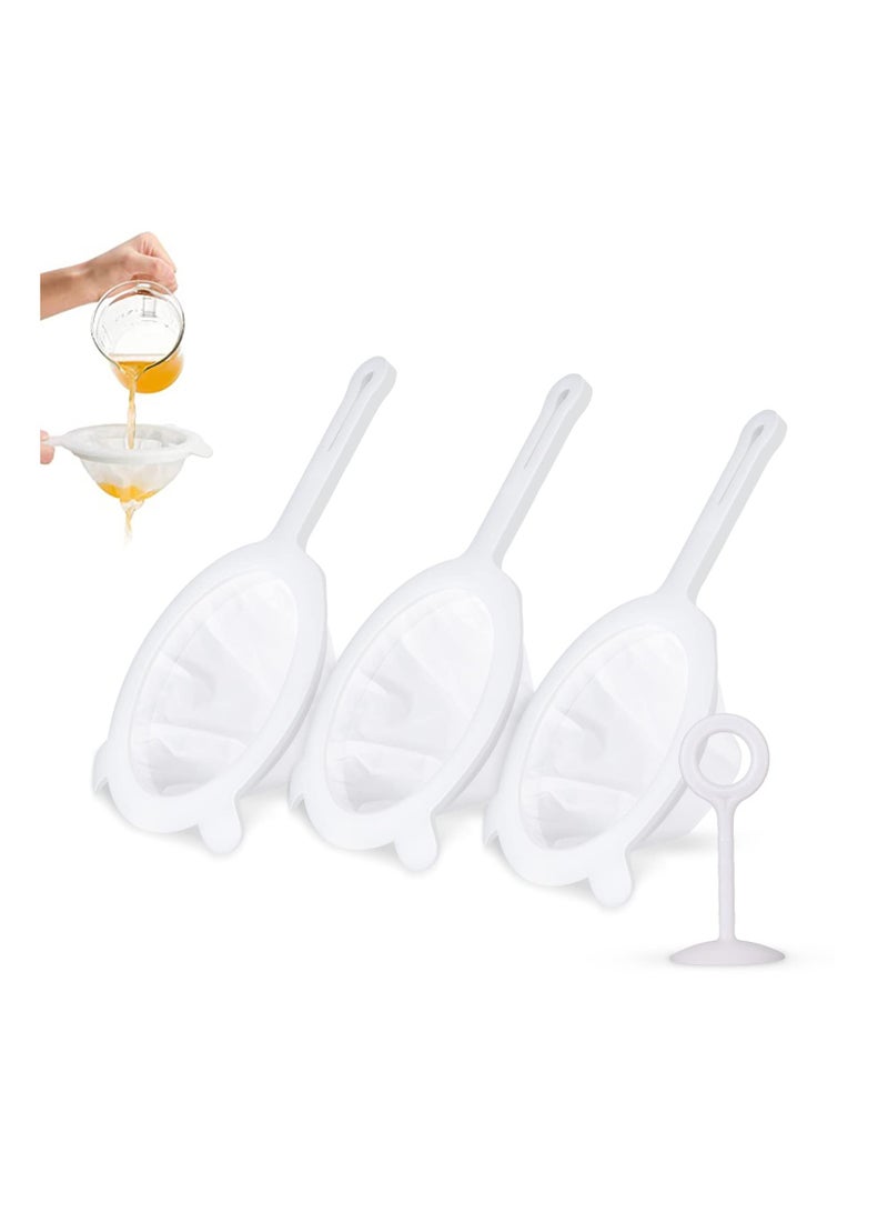 3-Piece Fine Mesh Strainer Set with Hanging Ears & Bonus Presser - Ideal for Soy Milk, Tea, Juice, Cold Brew Coffee, Yogurt, Honey, and Kitchen Residue Separation (120/200/300 Mesh)  - Image 1