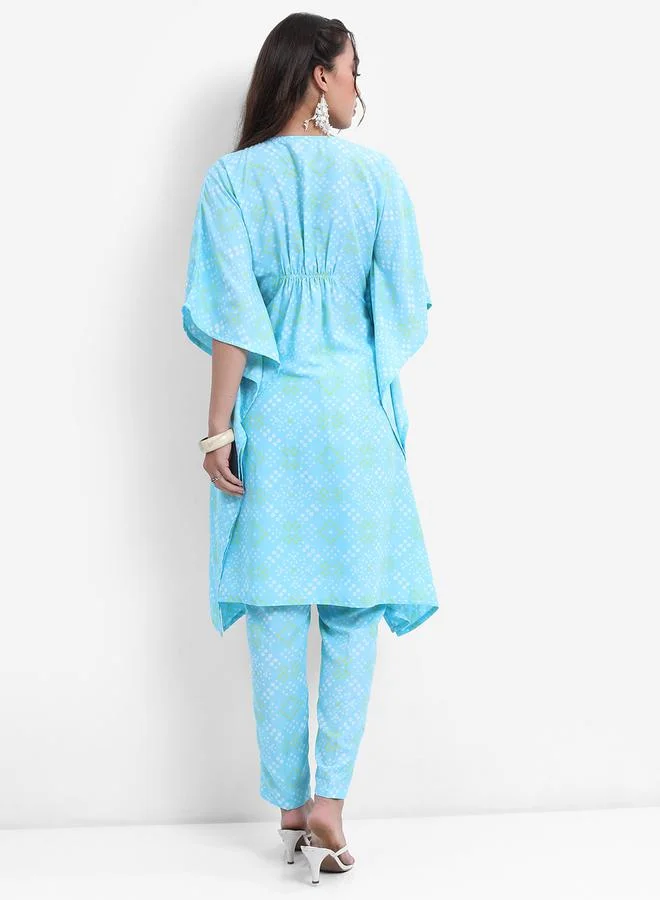 Vishudh blue Women Blue Printed Kaftan Set With Trousers for Women | Best Price UAE