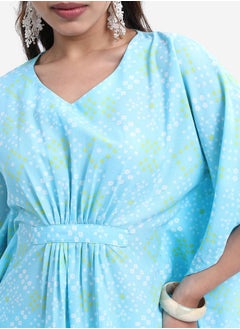 Vishudh Women Blue Printed Kaftan Set with Trousers  - Image 5