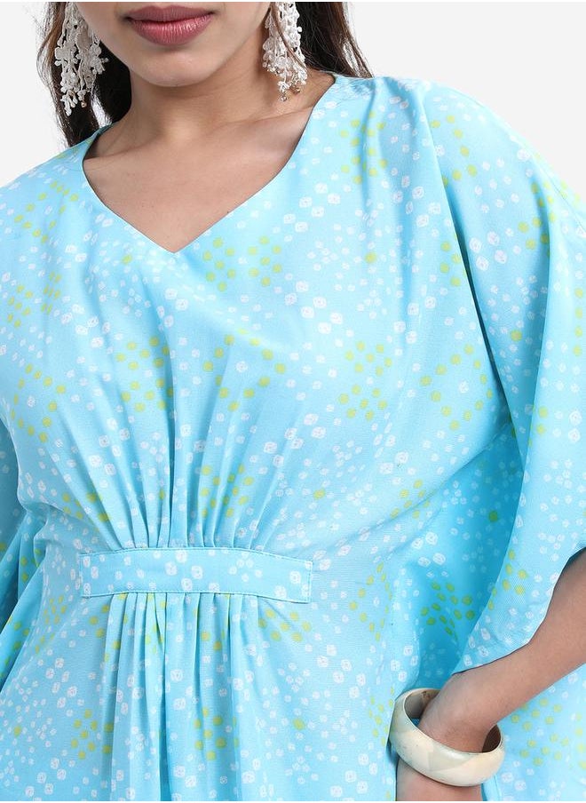 Vishudh Women Blue Printed Kaftan Set with Trousers by Styli  - Image 5
