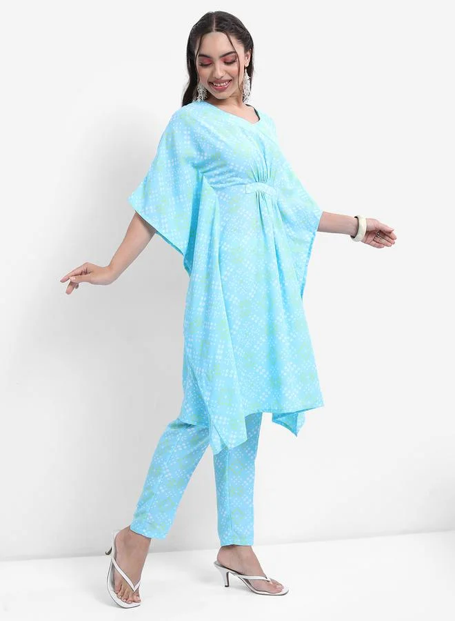Vishudh blue Women Blue Printed Kaftan Set With Trousers for Women | Best Price UAE
