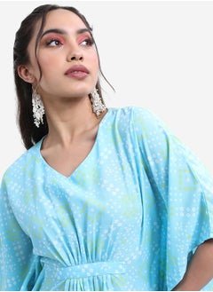 Vishudh Women Blue Printed Kaftan Set with Trousers  - Image 2