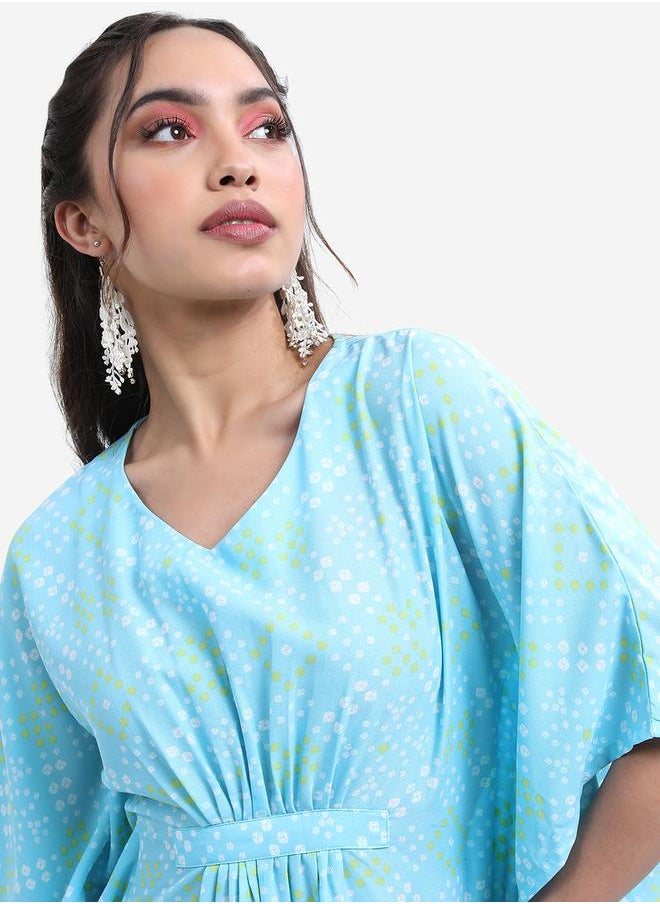 Vishudh Women Blue Printed Kaftan Set with Trousers by Styli  - Image 2