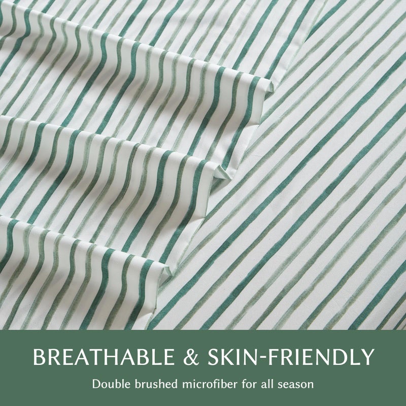 HYPREST Green Striped Sheets, Deep Pocket Queen Sheets up to 18 Inch, Soft Shabby Chic Bed Sheets Patterned - Image 3
