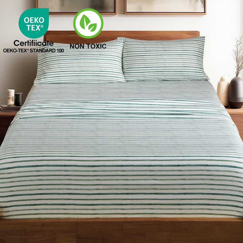 HYPREST Green Striped Sheets, Deep Pocket Queen Sheets up to 18 Inch, Soft Shabby Chic Bed Sheets Patterned - Image 2