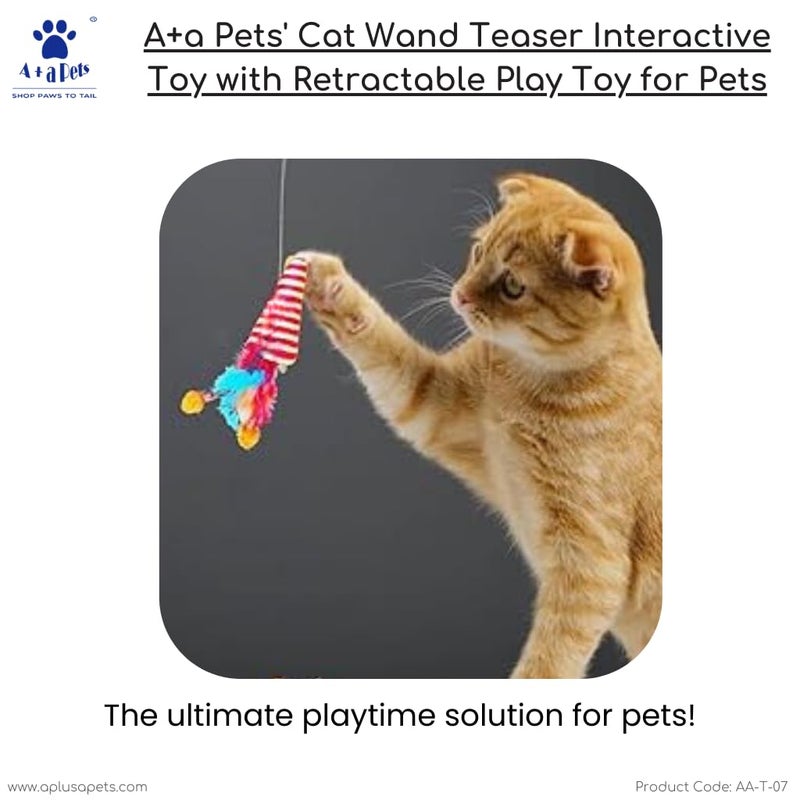 A+a Pets ' Cat Wand Teaser Interactive Toy with Retractable Feather Cone Play Toy for Cats, Puppies, and Small Animals (Orange | Pink | Blue | Green) - Image 5