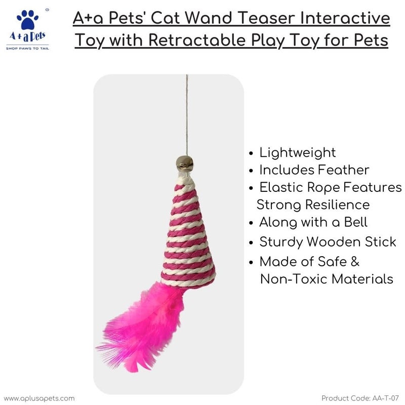 A+a Pets ' Cat Wand Teaser Interactive Toy with Retractable Feather Cone Play Toy for Cats, Puppies, and Small Animals (Orange | Pink | Blue | Green) - Image 2
