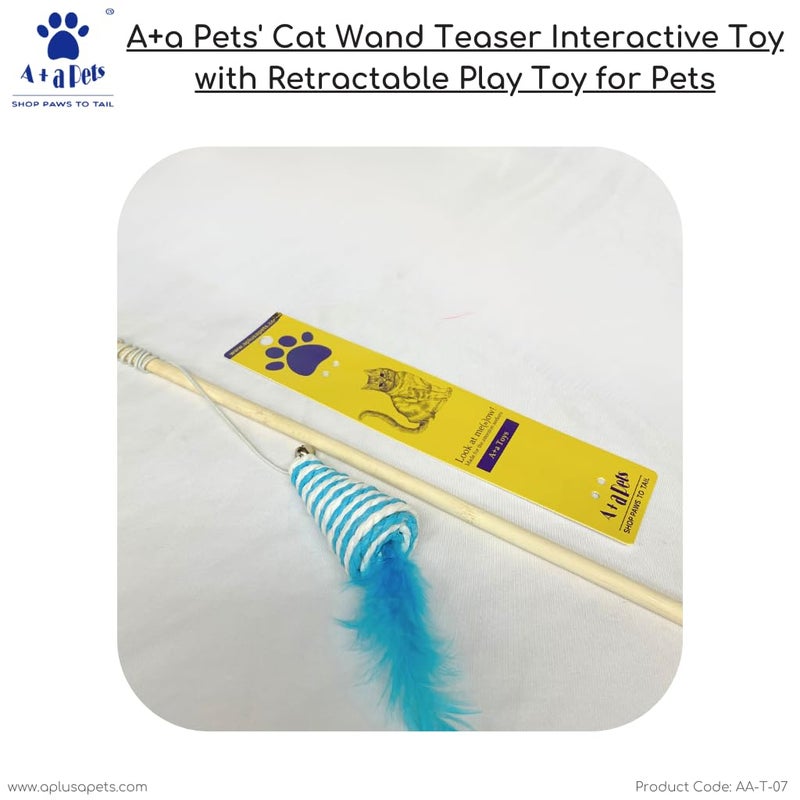 A+a Pets ' Cat Wand Teaser Interactive Toy with Retractable Feather Cone Play Toy for Cats, Puppies, and Small Animals (Orange | Pink | Blue | Green) - Image 4