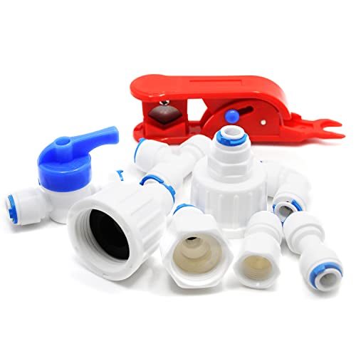 iRuiZhe 1/4"OD Straight Quick to 3/4"/ 1/2"/ 1/4" Female Connect Push in to Connect Water Tube Fitting 9pcs+1/4 inch RO Water White Tubing, 20M(64FT) - Image 3