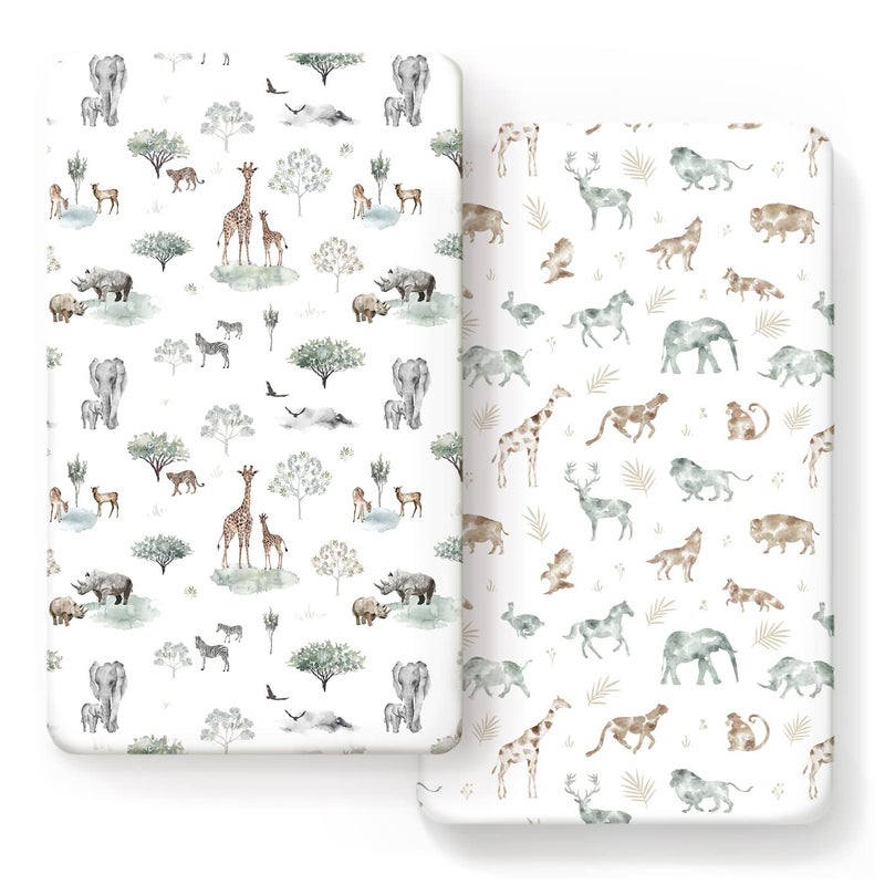 Stretch Ultra Soft Jersey Knit Fitted Crib Sheets Set 2 PackFit All Standard Crib Mattress Pads Safe and Snug Crib Fitted Sheet for Baby Stylish African Savannah Animals Pattern