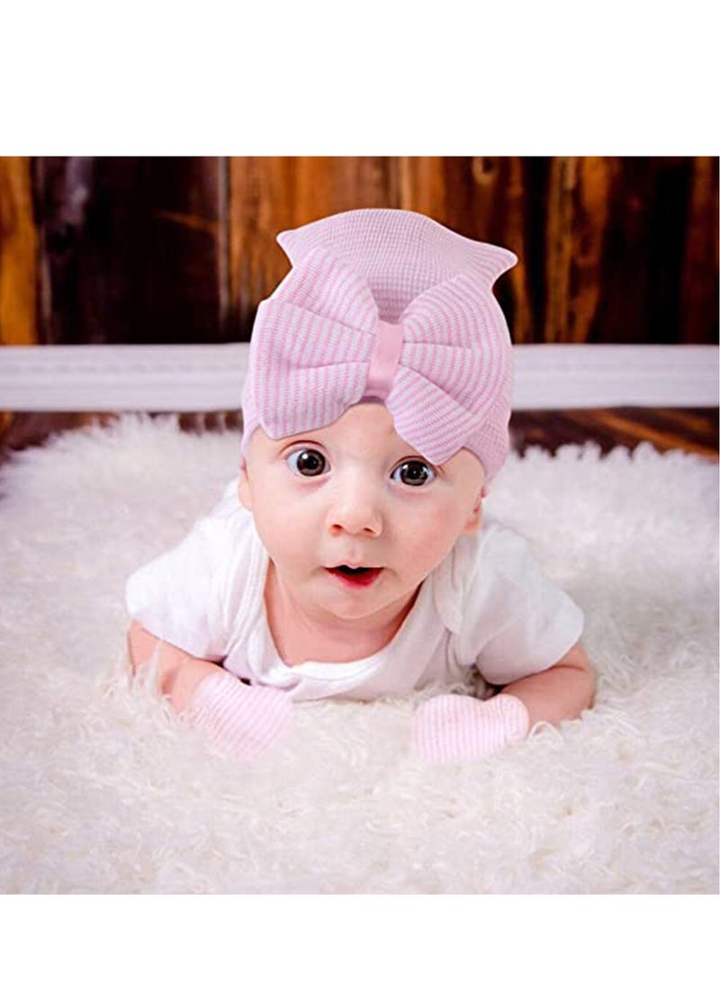 KASTWAVE Newborn Hospital Hat Infant Baby Hat Cap with Big Bow Soft Cute Knot Nursery Beanie for Baby 0 3 Month  - Image 3