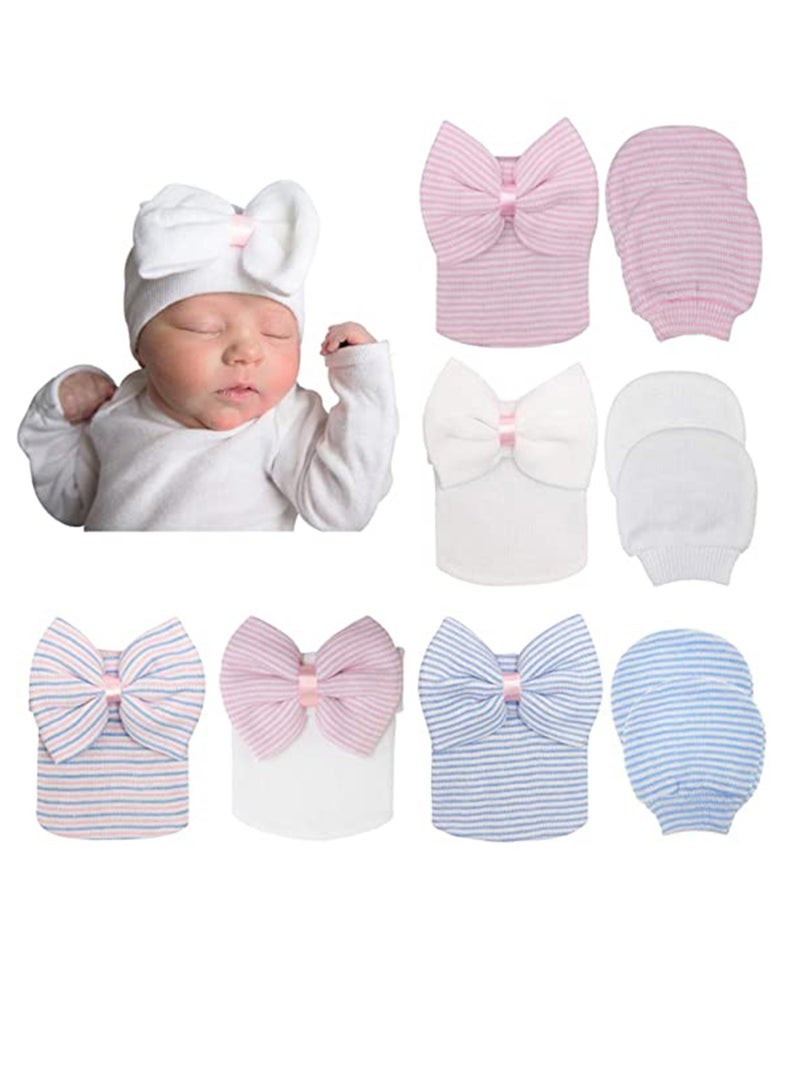 KASTWAVE Newborn Hospital Hat Infant Baby Hat Cap with Big Bow Soft Cute Knot Nursery Beanie for Baby 0 3 Month  - Image 1