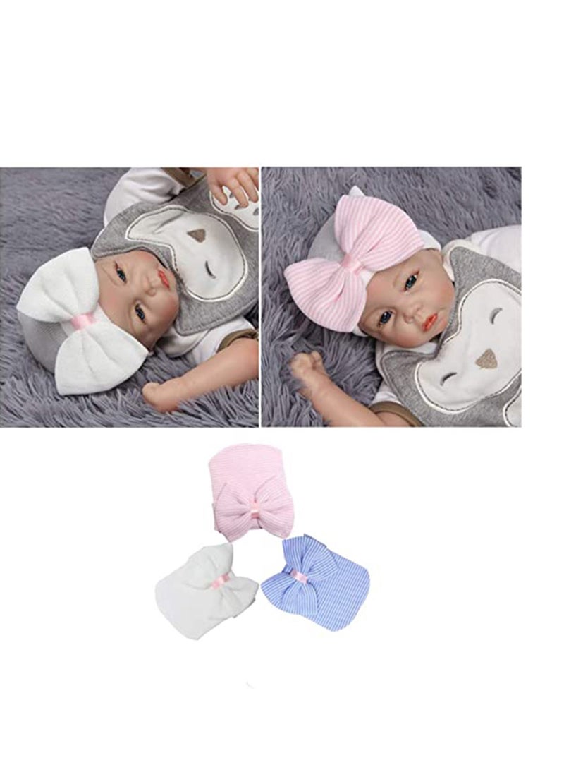 KASTWAVE Newborn Hospital Hat Infant Baby Hat Cap with Big Bow Soft Cute Knot Nursery Beanie for Baby 0 3 Month  - Image 2