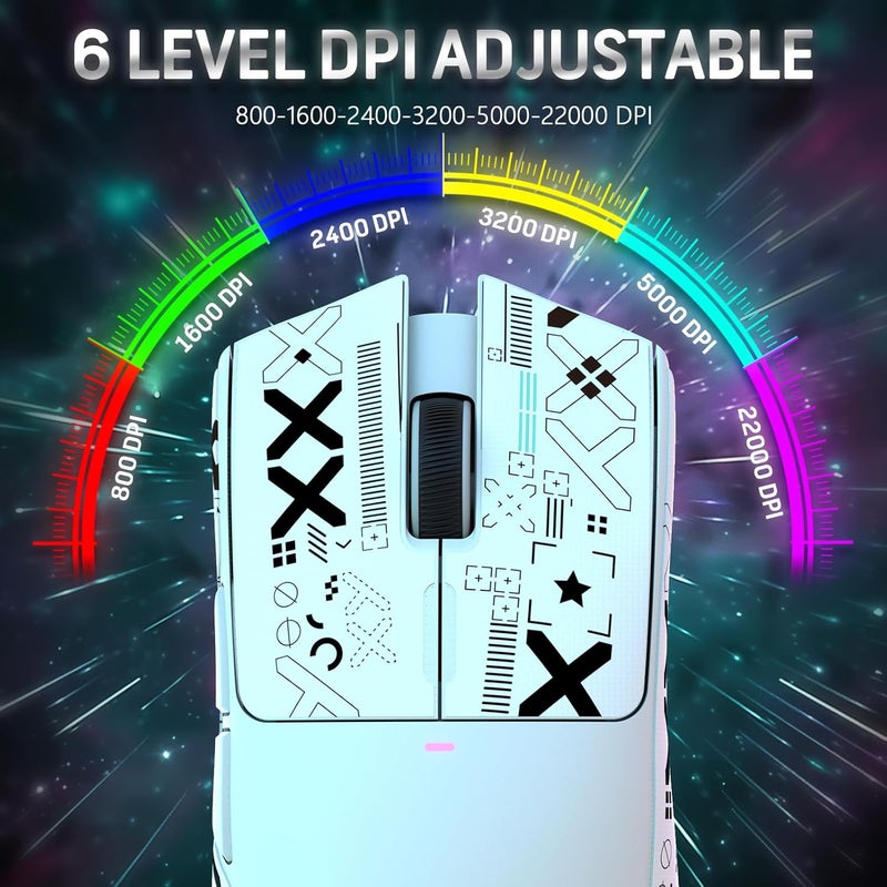 ماجيك-ريفاينر Attack Shark X11 59g ماوس ألعاب لاسلكي فائق الخفة مع شريط قبضة وقاعدة شحن RGB، ماوس كمبيوتر لاسلكي/سلكي BT/2.4G، 22000 DPI، 5 أزرار قابلة للبرمجة للكمبيوتر/ماك (أبيض) - Image 5