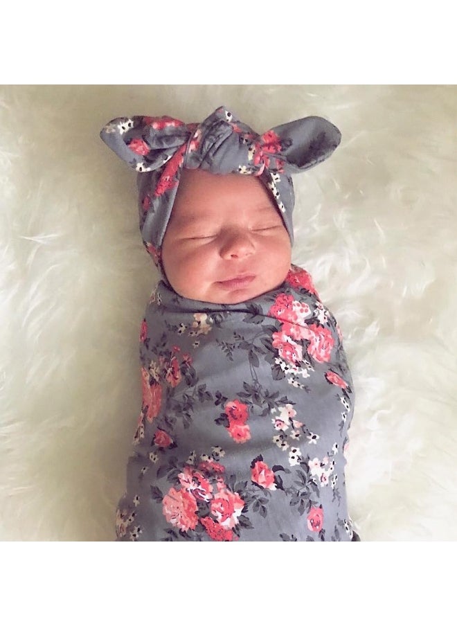 DRESHOW DRESHOW Receiving Blanket with Headbands BQUBO Newborn Baby Floral Printed Baby Shower Swaddle Gift 3 Pack  - Image 5