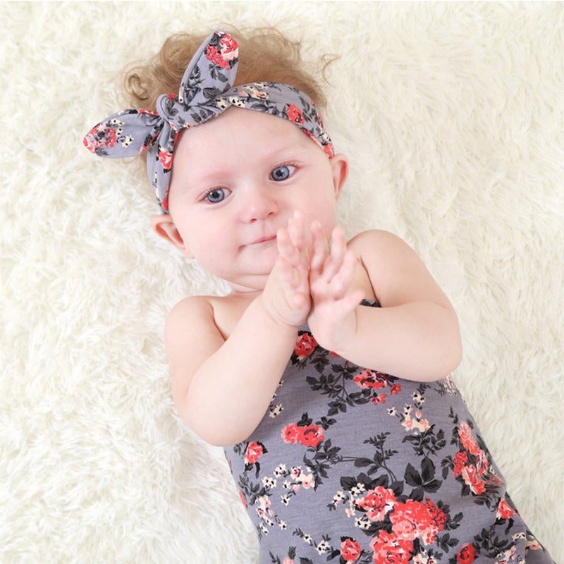 DRESHOW BQUBO 3 Sets Receiving Blanket with Headbands Newborn Baby Floral Printed Baby Shower Swaddle Gift - Image 3