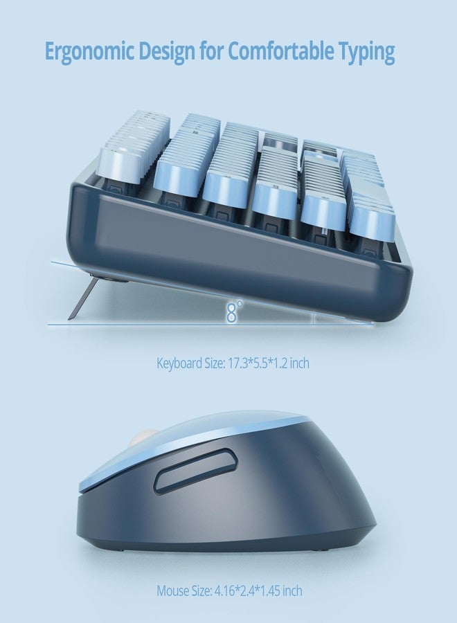 Owpkeenthy لوحة مفاتيح وماوس لاسلكيان بتصميم كلاسيكي من Owpkeenthy، لوحة مفاتيح ملونة لطيفة بتصميم آلة كاتبة كلاسيكية كاملة الحجم مع لوحة أرقام ومفاتيح دائرية لأجهزة الكمبيوتر المكتبية والمحمولة (أزرق متدرج) - Image 3