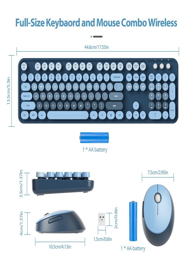 Owpkeenthy لوحة مفاتيح وماوس لاسلكيان بتصميم كلاسيكي من Owpkeenthy، لوحة مفاتيح ملونة لطيفة بتصميم آلة كاتبة كلاسيكية كاملة الحجم مع لوحة أرقام ومفاتيح دائرية لأجهزة الكمبيوتر المكتبية والمحمولة (أزرق متدرج) - Image 4