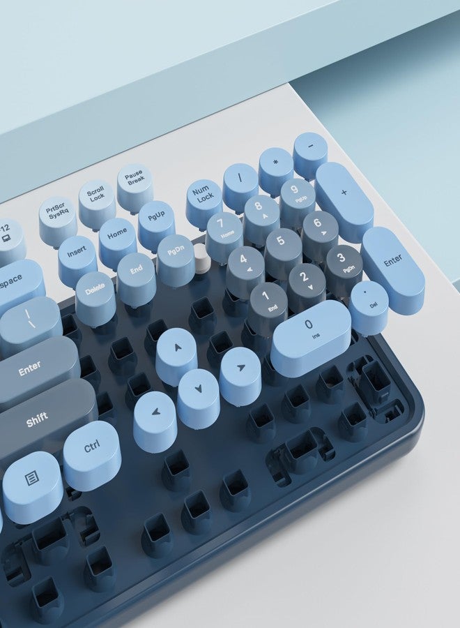 Owpkeenthy لوحة مفاتيح وماوس لاسلكيان بتصميم كلاسيكي من Owpkeenthy، لوحة مفاتيح ملونة لطيفة بتصميم آلة كاتبة كلاسيكية كاملة الحجم مع لوحة أرقام ومفاتيح دائرية لأجهزة الكمبيوتر المكتبية والمحمولة (أزرق متدرج) - Image 5