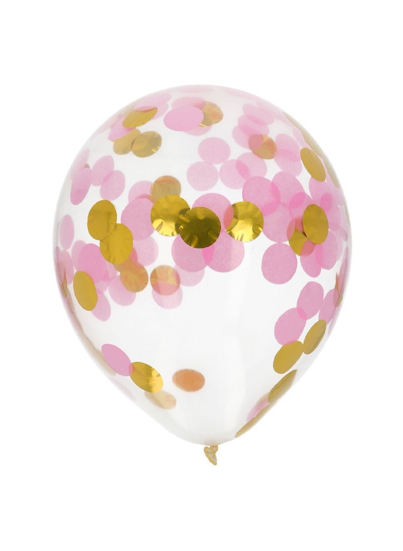 Confetti Gold Pink Latex Balloons Round Transparent 30cm 4-Pack